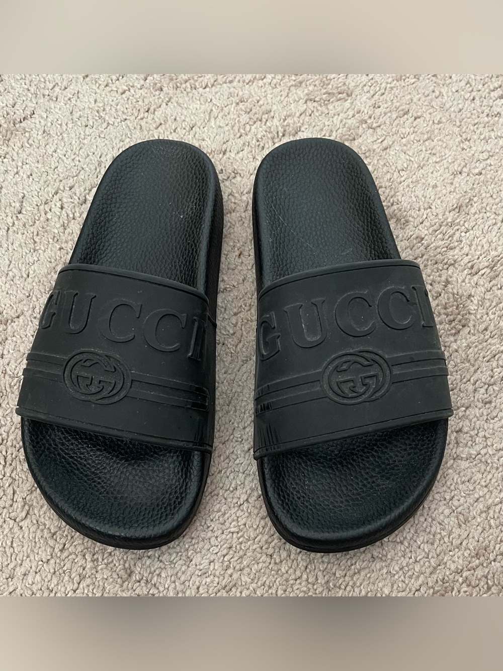 Gucci Black Embossed Logo Rubber Slide Sandals